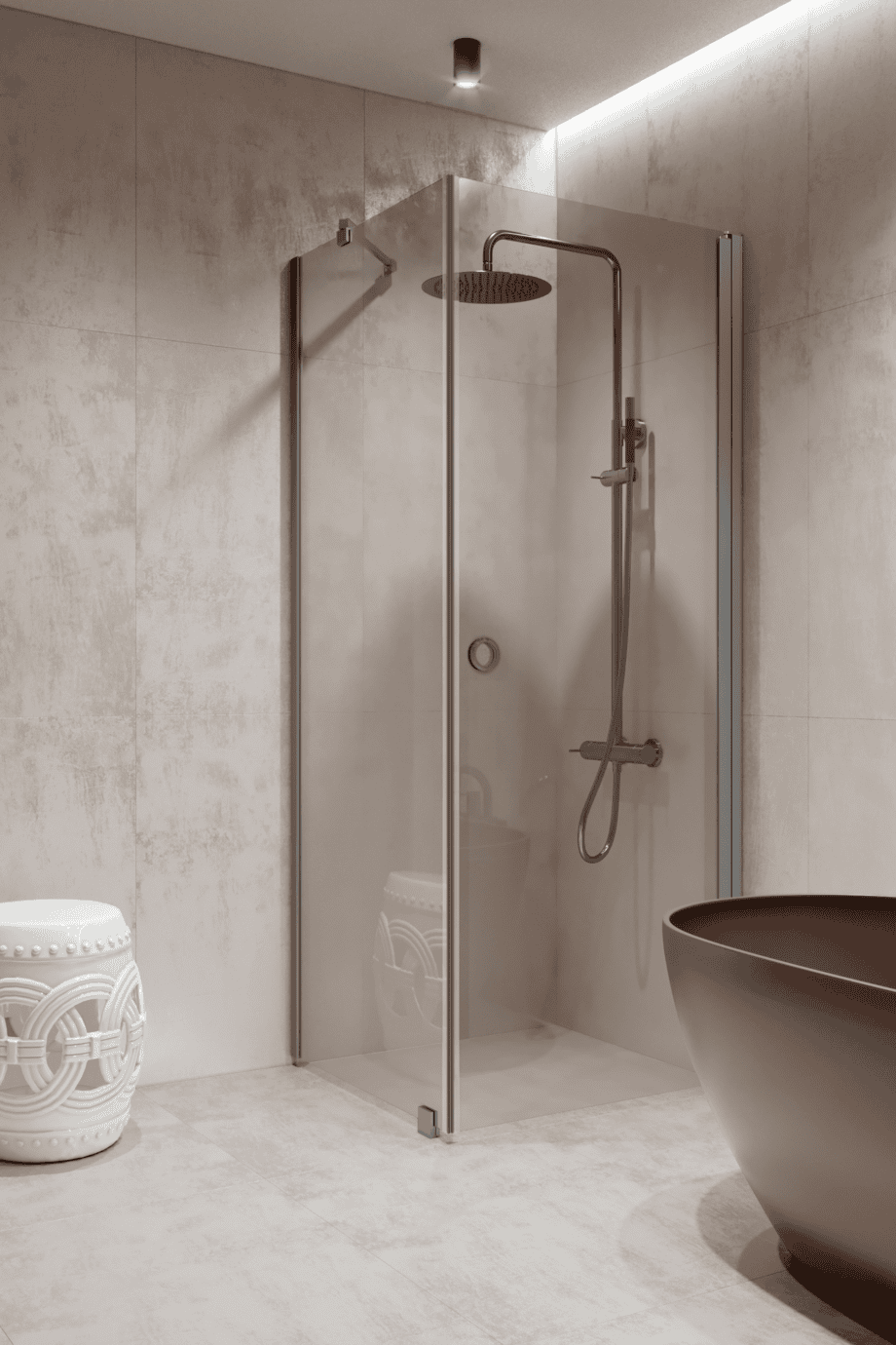 Shower enclosure Hietakari Forma 368, fixed wall + hinged door – view 5 Shower enclosure Hietakari Forma 368, fixed wall + hinged door – 5