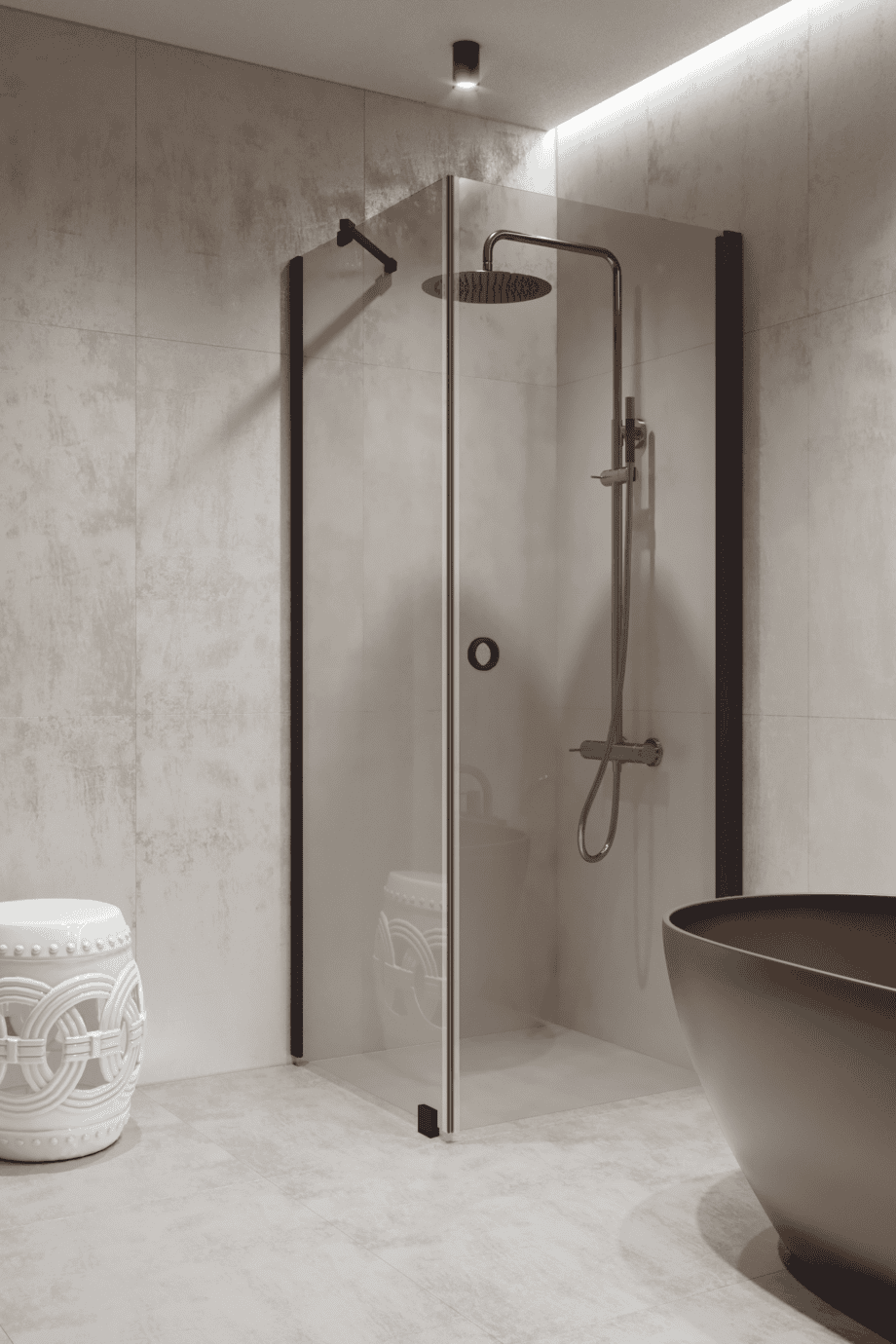 Shower enclosure Hietakari Forma 368, fixed wall + hinged door – view 9 Shower enclosure Hietakari Forma 368, fixed wall + hinged door – 9
