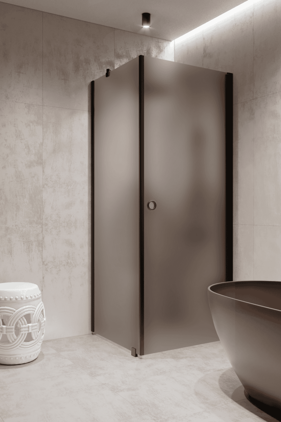 Shower enclosure Hietakari Forma 368, black frame, grey satin glass Shower enclosure Hietakari Forma 368, black frame, grey satin glass