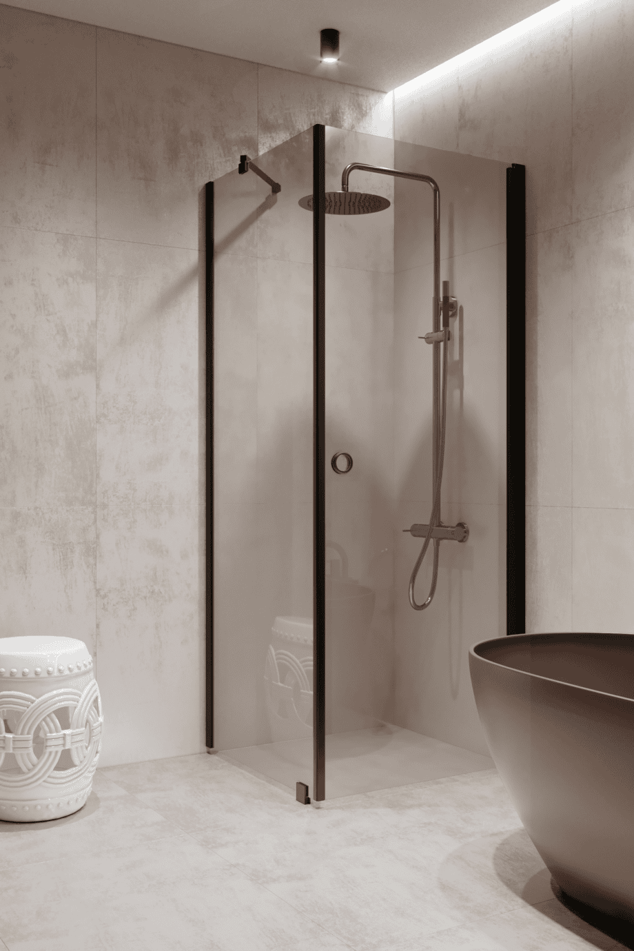 Shower enclosure Hietakari Forma 368, fixed wall + hinged door – view 6 Shower enclosure Hietakari Forma 368, fixed wall + hinged door – 6
