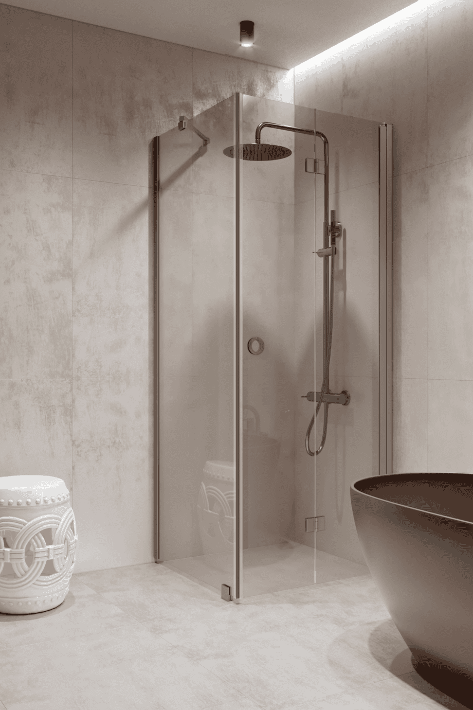 Shower enclosure Hietakari Forma 369, fixed wall + folding door – view 5 Shower enclosure Hietakari Forma 369, fixed wall + folding door – 5