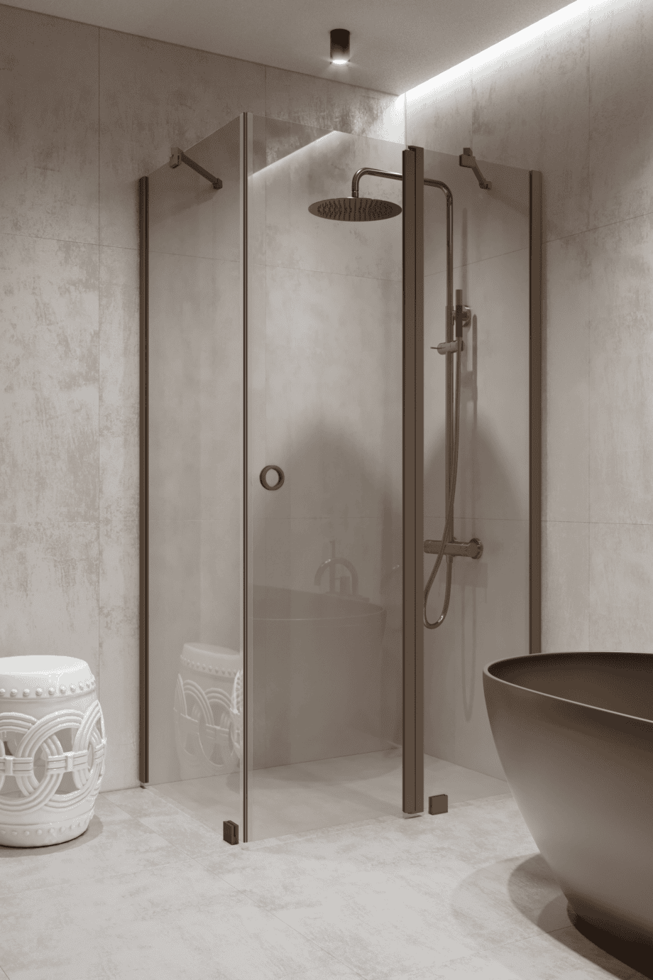 Shower enclosure Hietakari Forma 370, fixed wall + hinged door with fixed part – view 8 Shower enclosure Hietakari Forma 370, fixed wall + hinged door with fixed part – 8