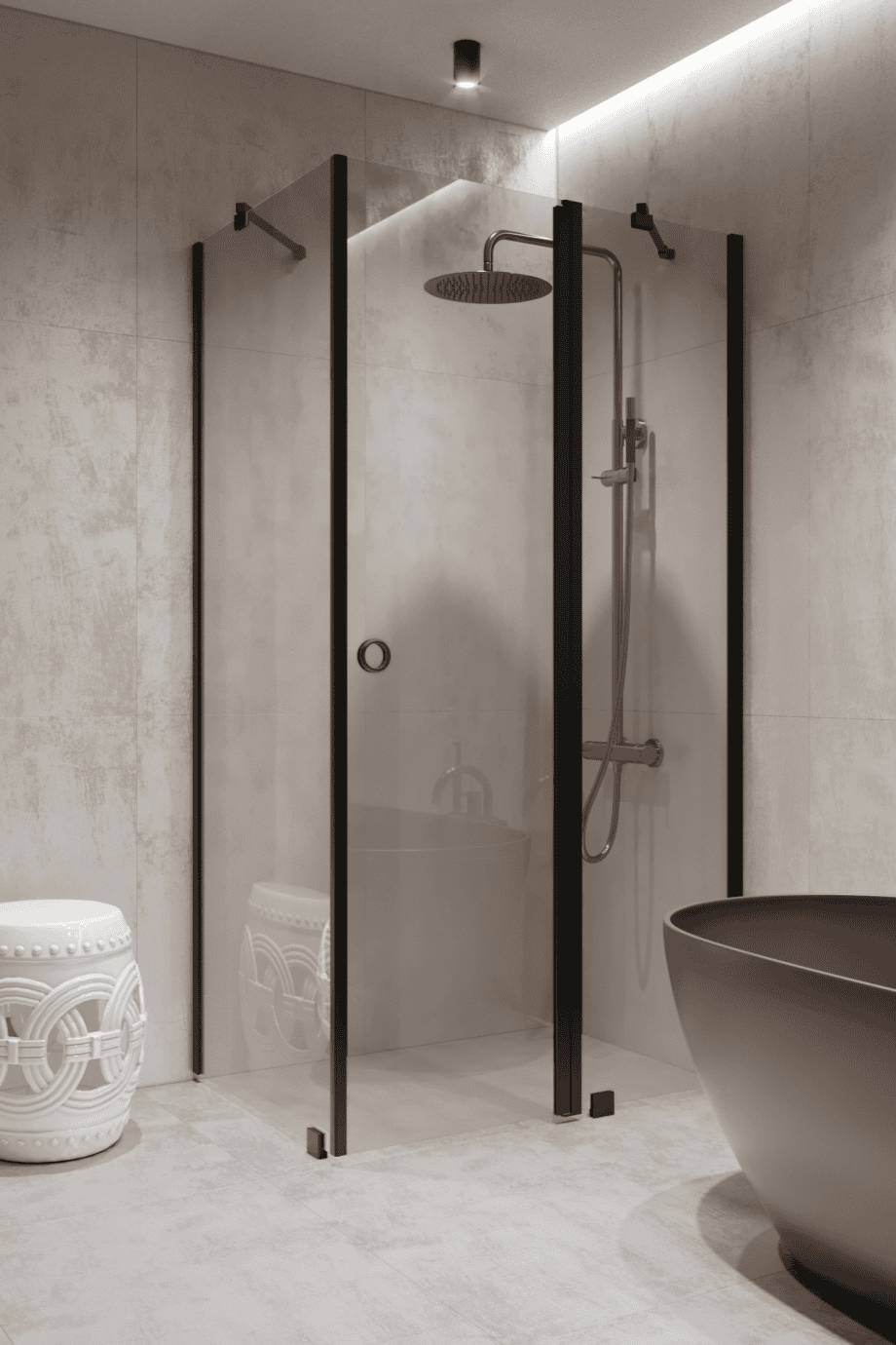 Shower enclosure Hietakari Forma 370, fixed wall + hinged door with fixed part – view 6 Shower enclosure Hietakari Forma 370, fixed wall + hinged door with fixed part – 6
