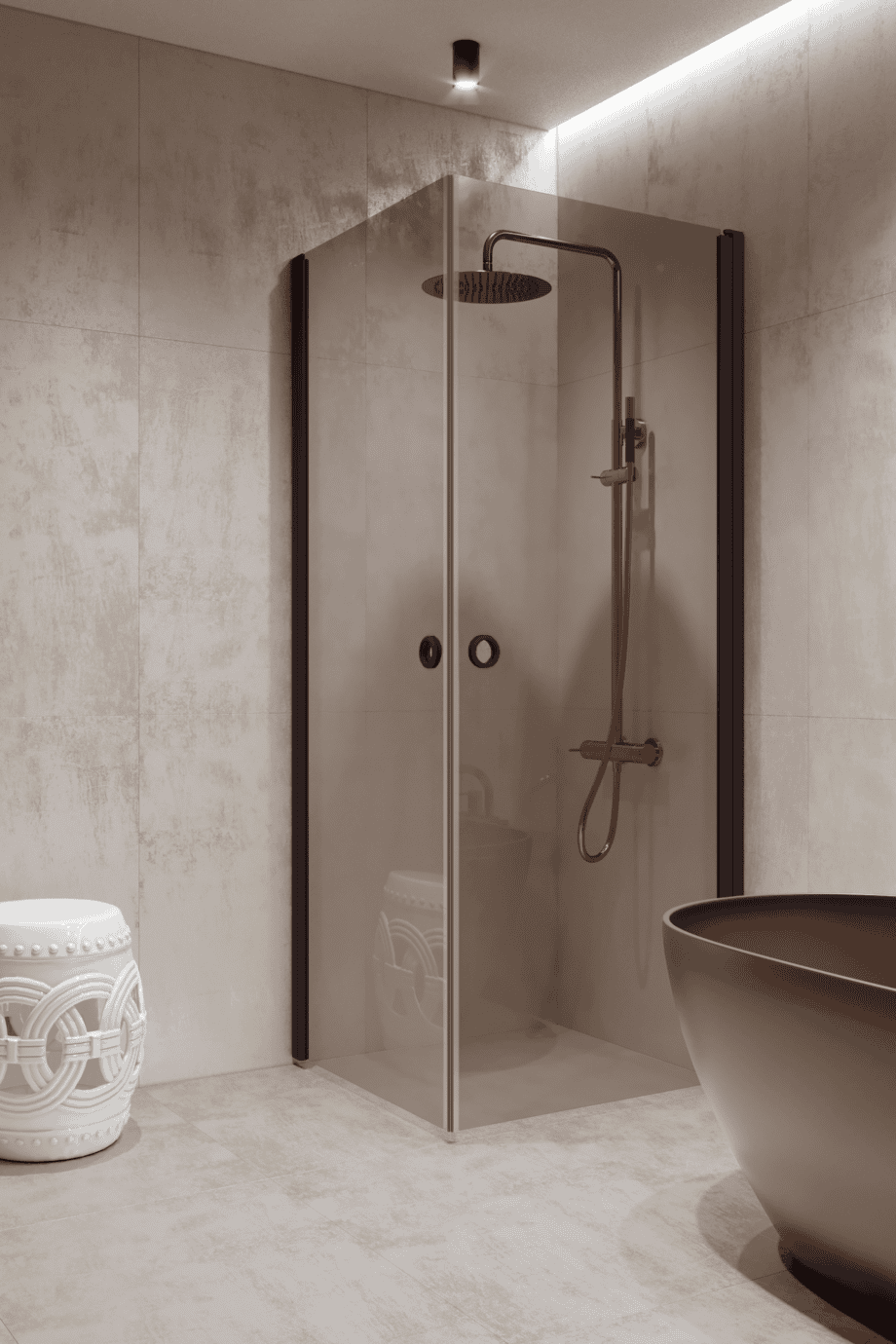 Shower enclosure Hietakari Forma 372, Cocoa frame, bronze tinted glass