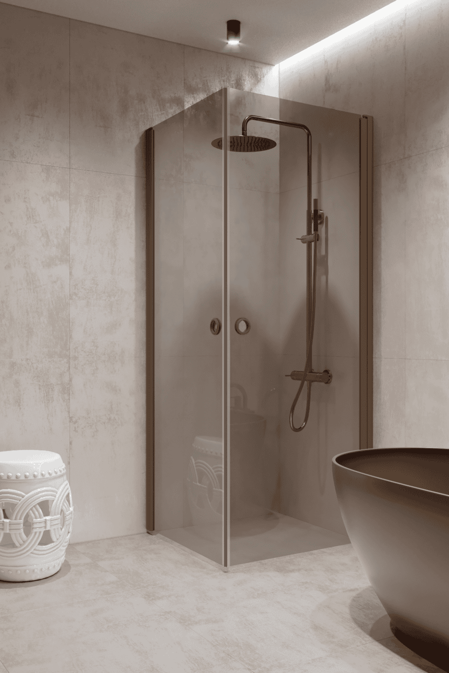 Shower enclosure Hietakari Forma 372, Mocha frame, grey tinted glass
