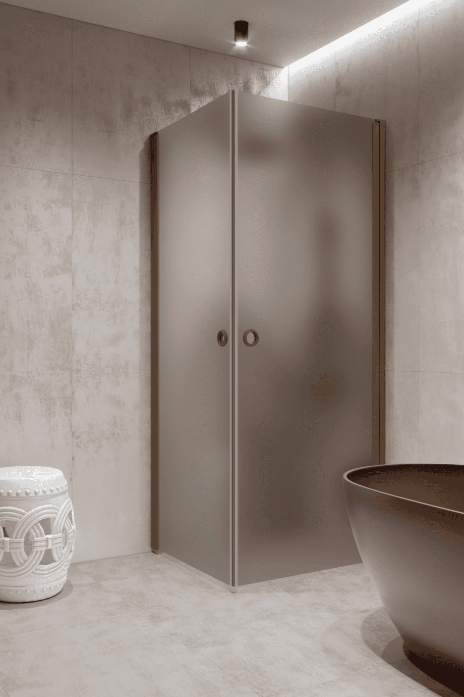 Shower enclosure Hietakari Forma 372, Mocha frame, grey satin glass