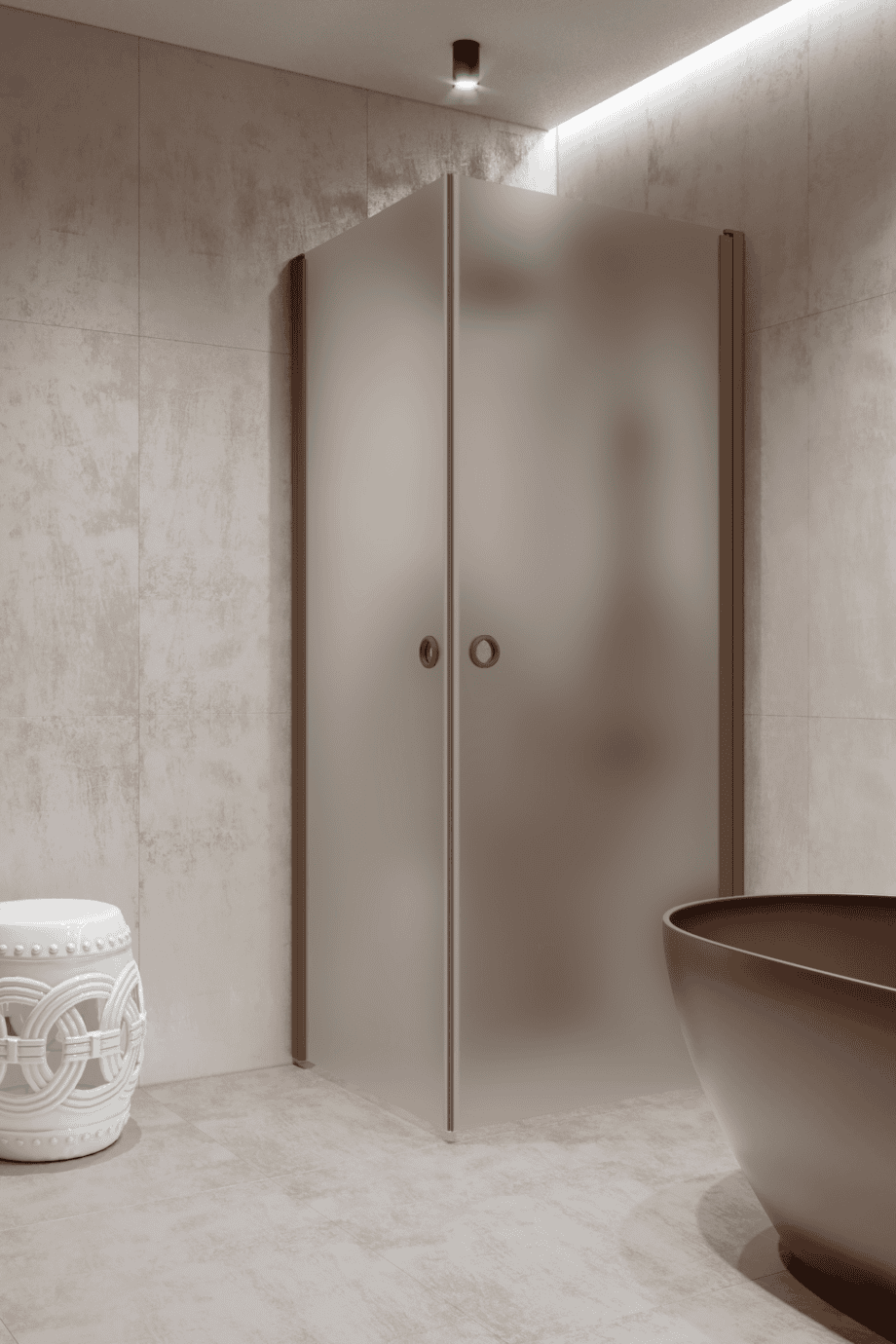Shower enclosure Hietakari Forma 372, Mocha frame, satin frosted glass