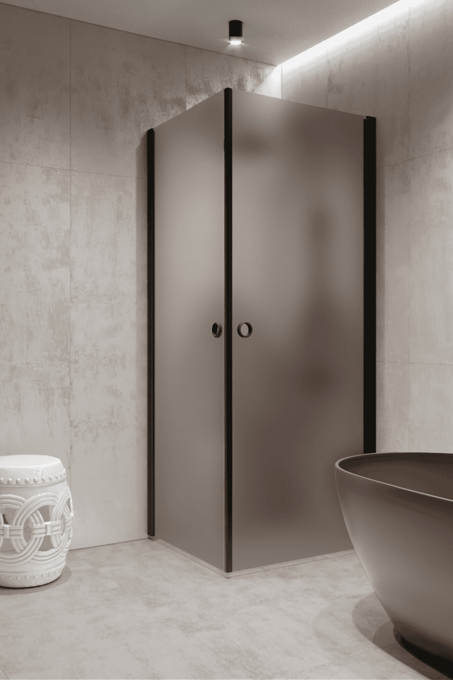 Shower enclosure Hietakari Forma 372, black frame, grey satin glass