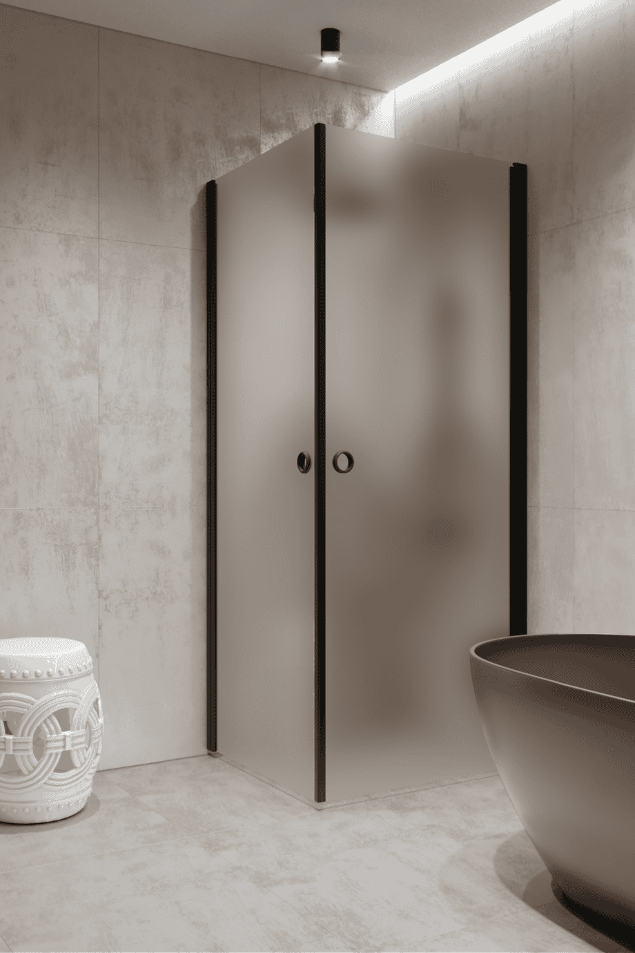 Shower enclosure Hietakari Forma 372, black frame, satin frosted glass