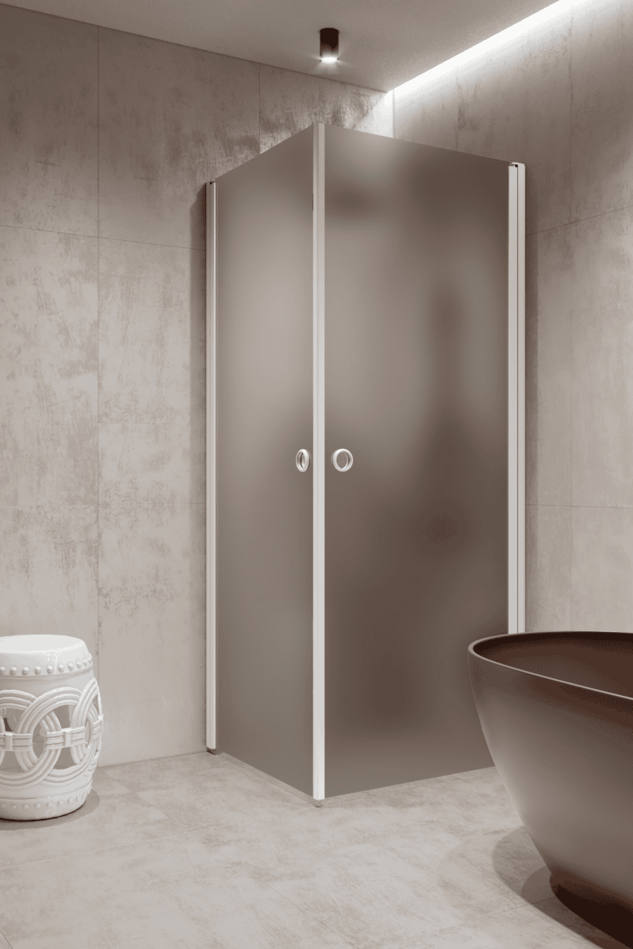 Shower enclosure Hietakari Forma 372, white frame, grey satin glass