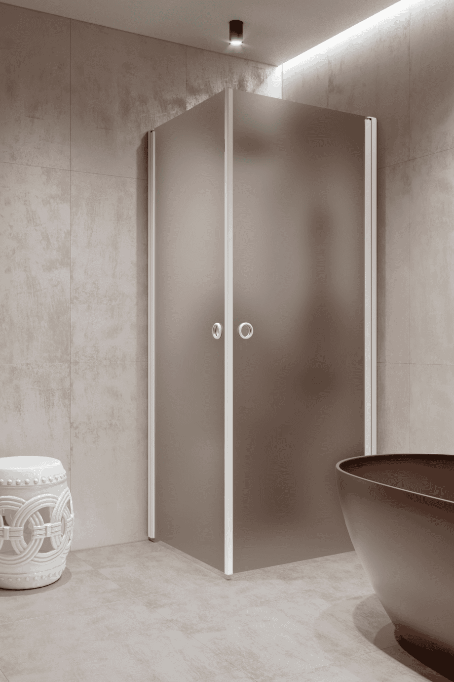 Shower enclosure Hietakari Forma 372, white frame, brown satin glass