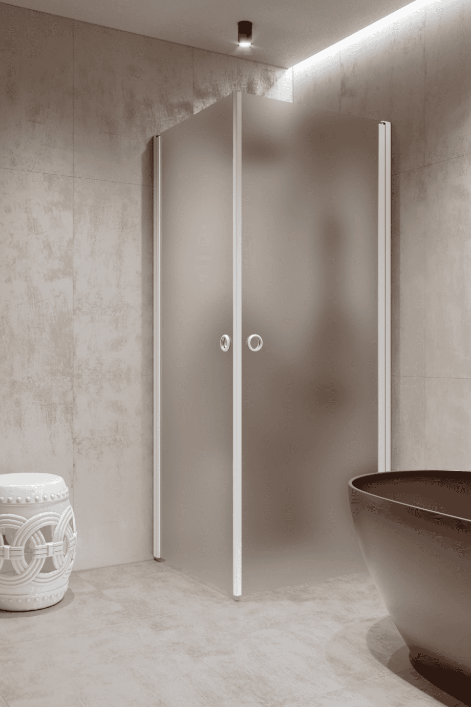 Shower enclosure Hietakari Forma 372, white frame, satin frosted glass