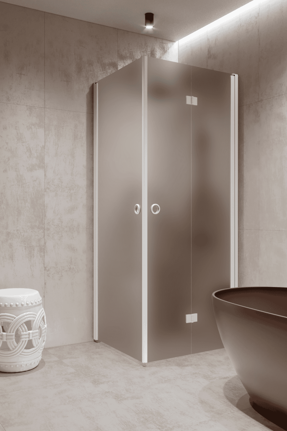 Shower enclosure Hietakari Forma 373, white frame, brown satin glass Shower enclosure Hietakari Forma 373, white frame, brown satin glass