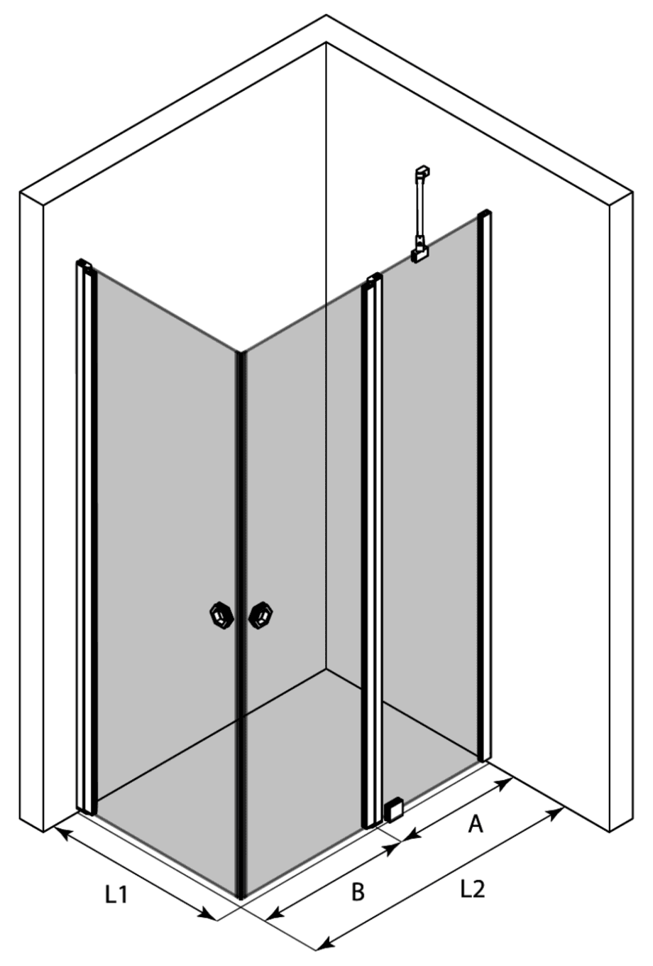 Shower enclosure Hietakari Forma 374, hinged door + hinged door with fixed part – view 3 Shower enclosure Hietakari Forma 374, hinged door + hinged door with fixed part – 3