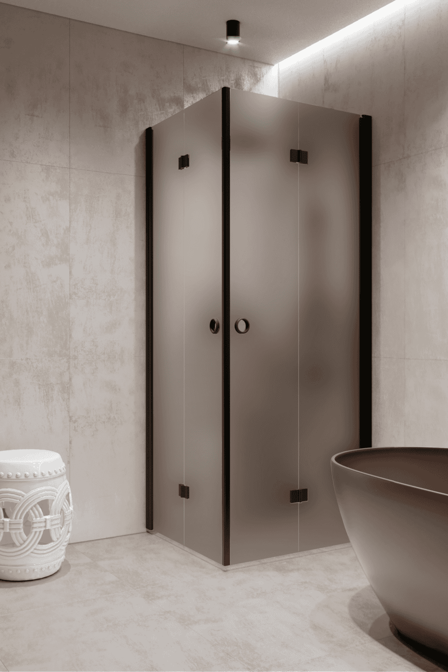 Shower enclosure Hietakari Forma 376, black frame, grey satin glass Shower enclosure Hietakari Forma 376, black frame, grey satin glass