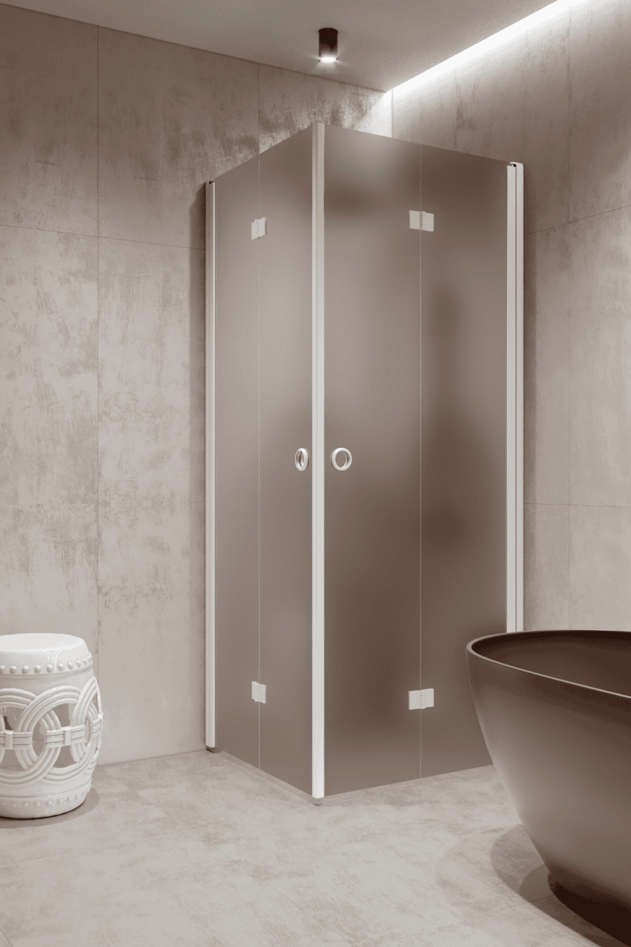 Shower enclosure Hietakari Forma 376, white frame, brown satin glass Shower enclosure Hietakari Forma 376, white frame, brown satin glass