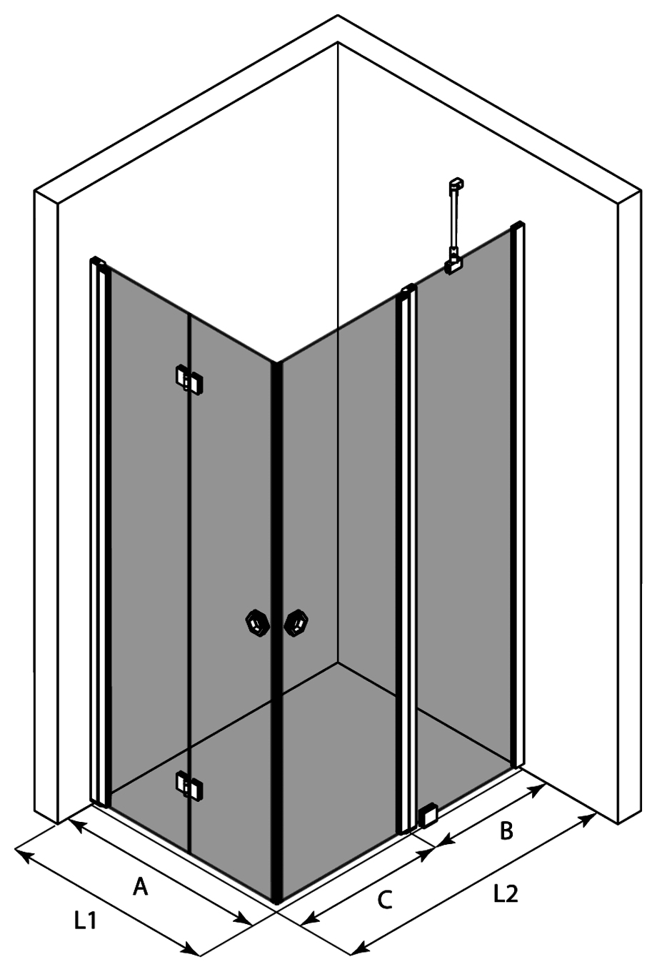 Shower enclosure Hietakari Forma 377, folding door + hinged door with fixed part – 3