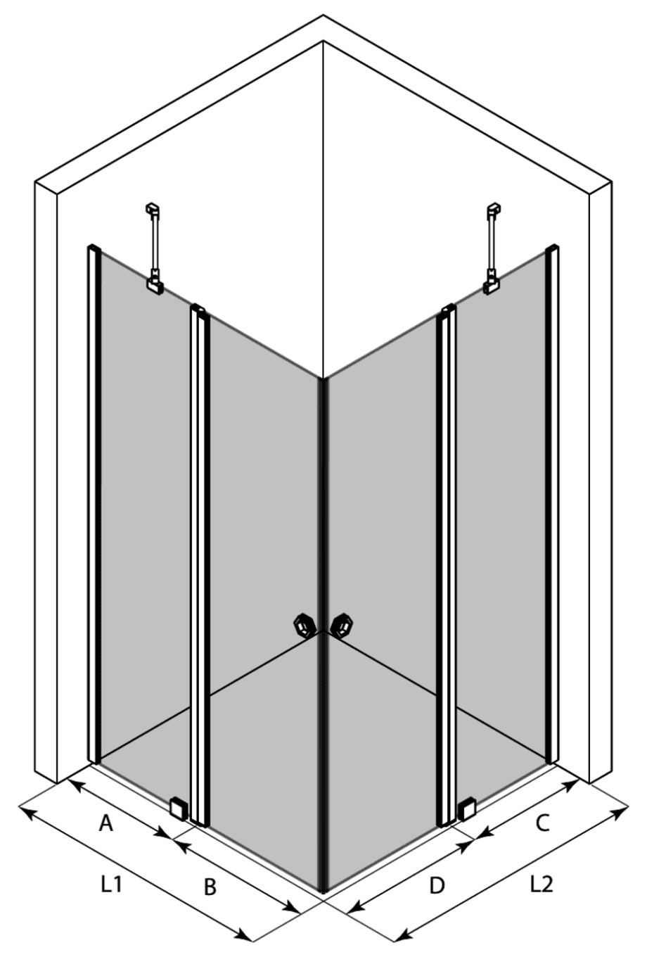 Shower enclosure Hietakari Forma 379, hinged door with fixed part + hinged door with fixed part – view 3 Shower enclosure Hietakari Forma 379, hinged door with fixed part + hinged door with fixed part – 3