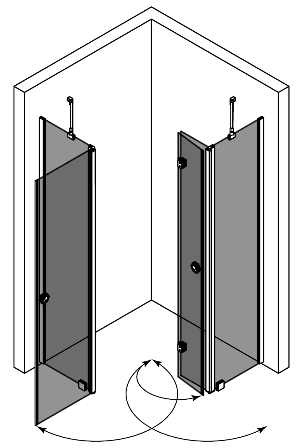 Shower enclosure Hietakari Forma 380, hinged door with fixed part + folding door with fixed part ā 4