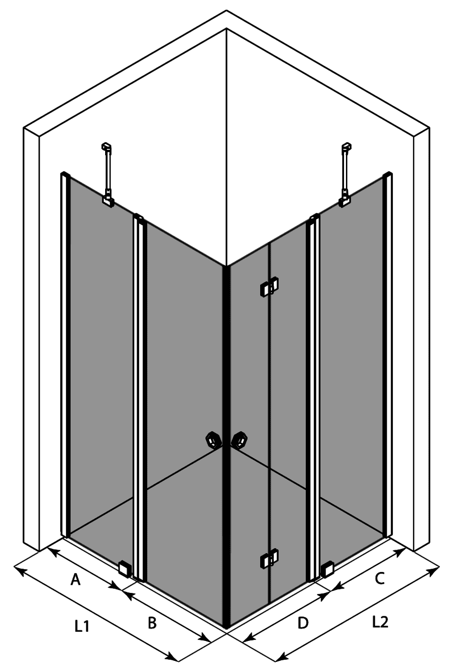 Shower enclosure Hietakari Forma 380, hinged door with fixed part + folding door with fixed part ā 3