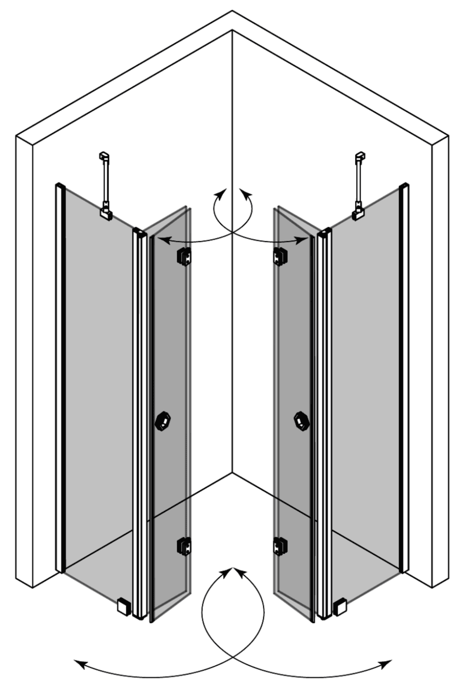 Shower enclosure Hietakari Forma 381 ā 3D drawing 2 Shower enclosure Hietakari Forma 381, folding door with fixed part + folding door with fixed part ā 4