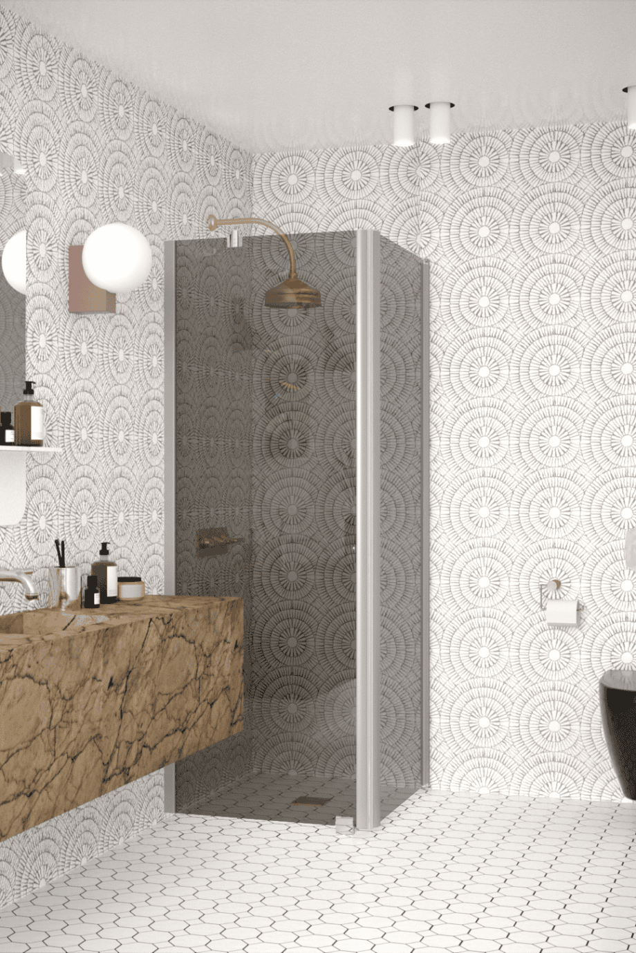 Shower enclosure Hietakari Infinia 251, aluminium frame, grey tinted glass