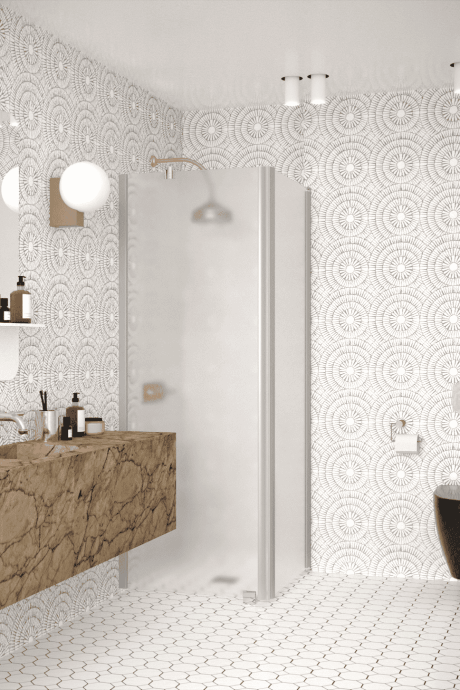 Shower enclosure Hietakari Infinia 251, aluminium frame, satin frosted glass