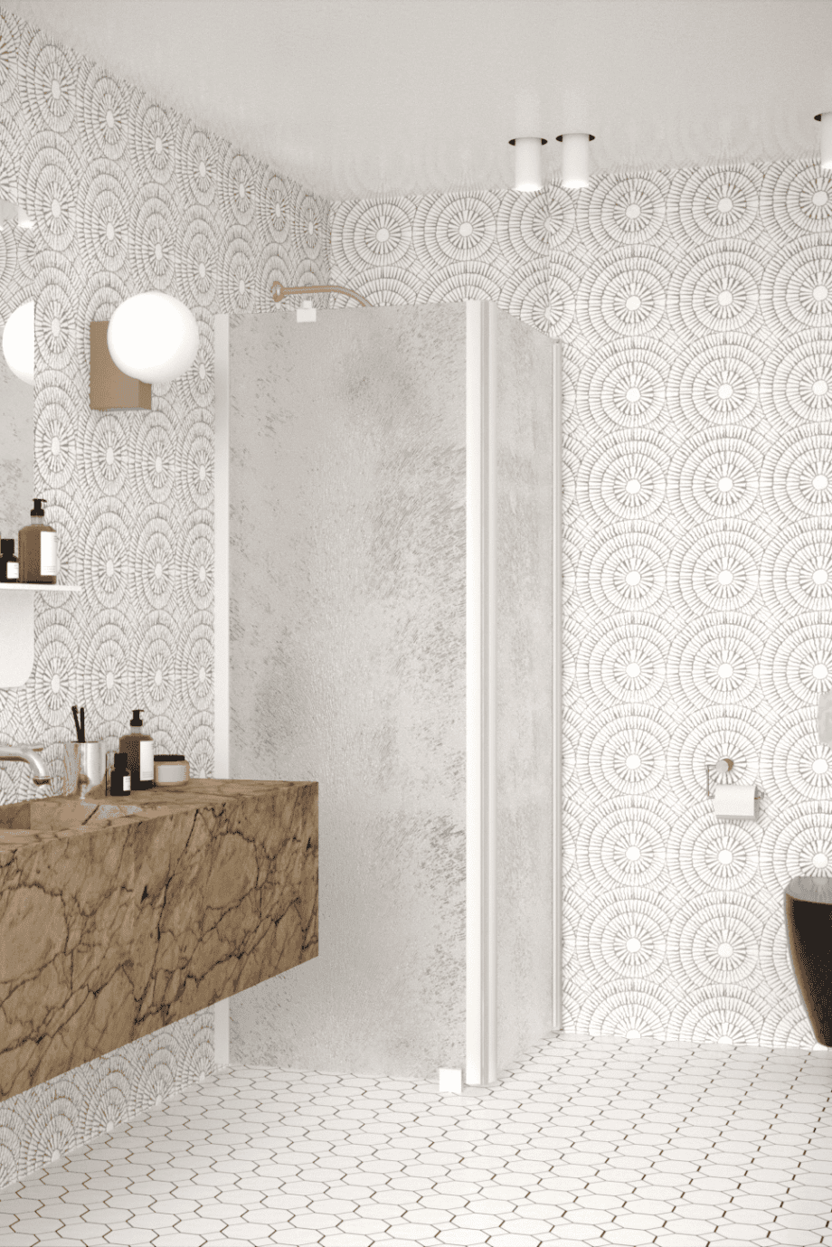 Shower enclosure Hietakari Infinia 251, white frame, Chinchilla patterned glass