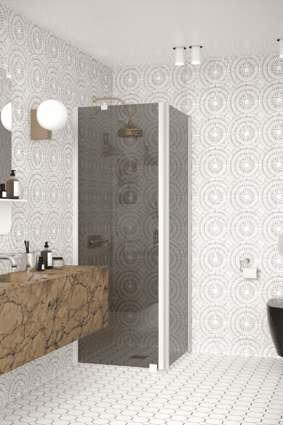 Shower enclosure Hietakari Infinia 251, white frame, grey tinted glass