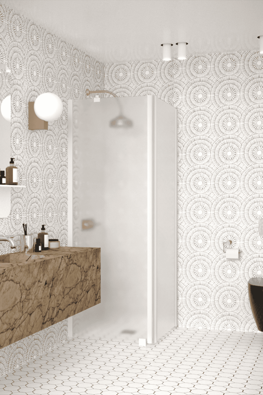 Shower enclosure Hietakari Infinia 251, white frame, satin frosted glass