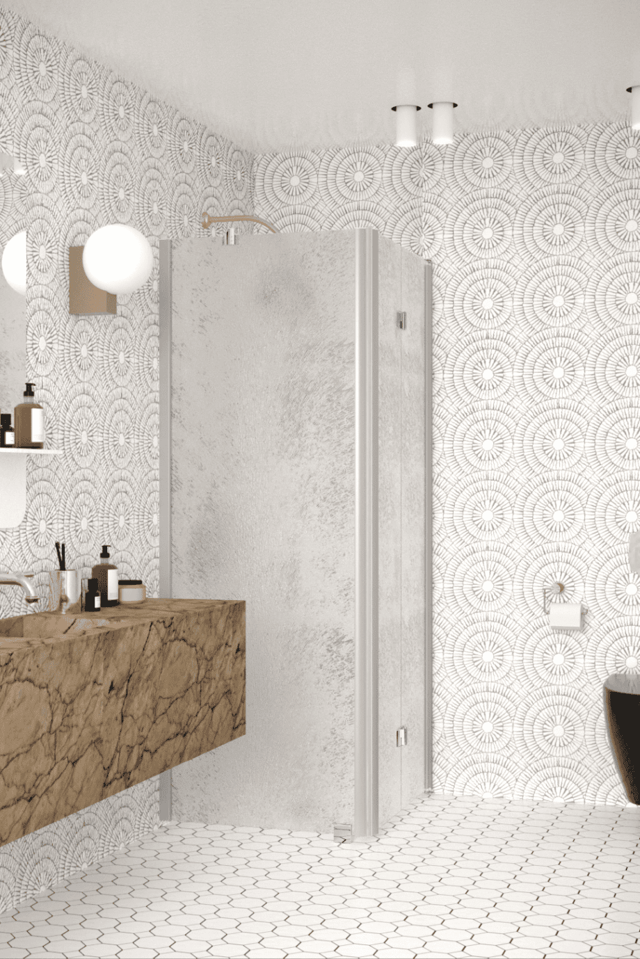 Shower enclosure Hietakari Infinia 252, aluminium frame, Chinchilla patterned glass Shower enclosure Hietakari Infinia 252, aluminium frame, Chinchilla patterned glass
