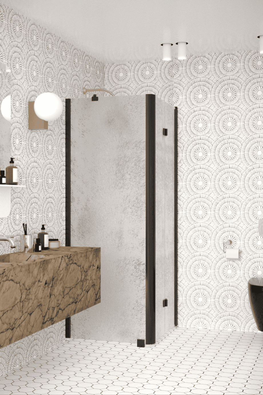 Shower enclosure Hietakari Infinia 252, black frame, Chinchilla patterned glass Shower enclosure Hietakari Infinia 252, black frame, Chinchilla patterned glass
