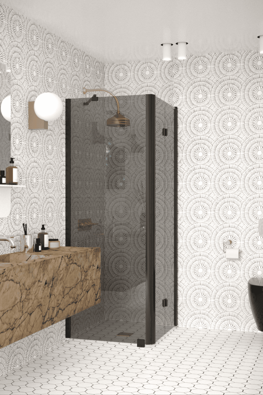 Shower enclosure Hietakari Infinia 252, black frame, grey tinted glass Shower enclosure Hietakari Infinia 252, black frame, grey tinted glass