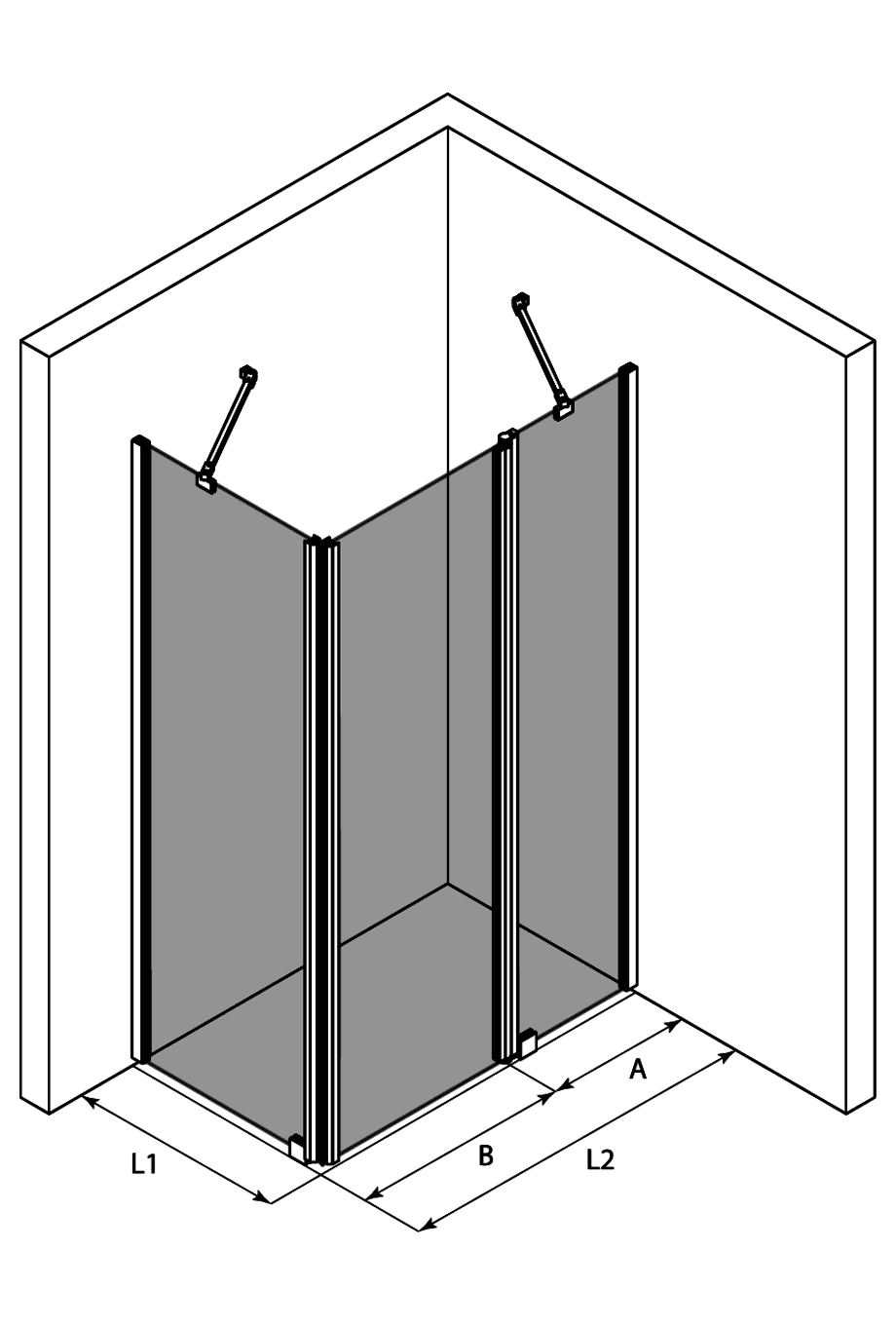 Shower enclosure Hietakari Infinia 253, fixed wall + hinged door with fixed part – 3