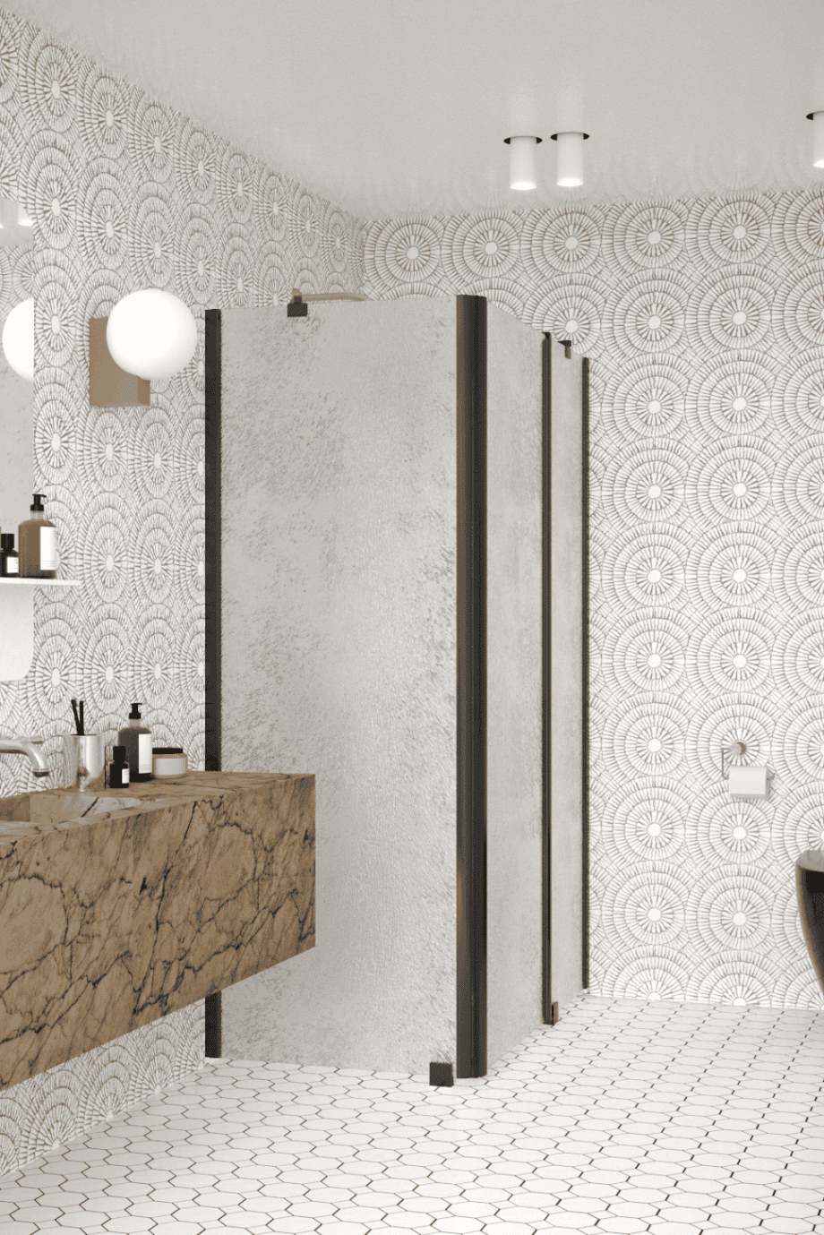 Shower enclosure Hietakari Infinia 253, black frame, Chinchilla patterned glass Shower enclosure Hietakari Infinia 253, black frame, Chinchilla patterned glass