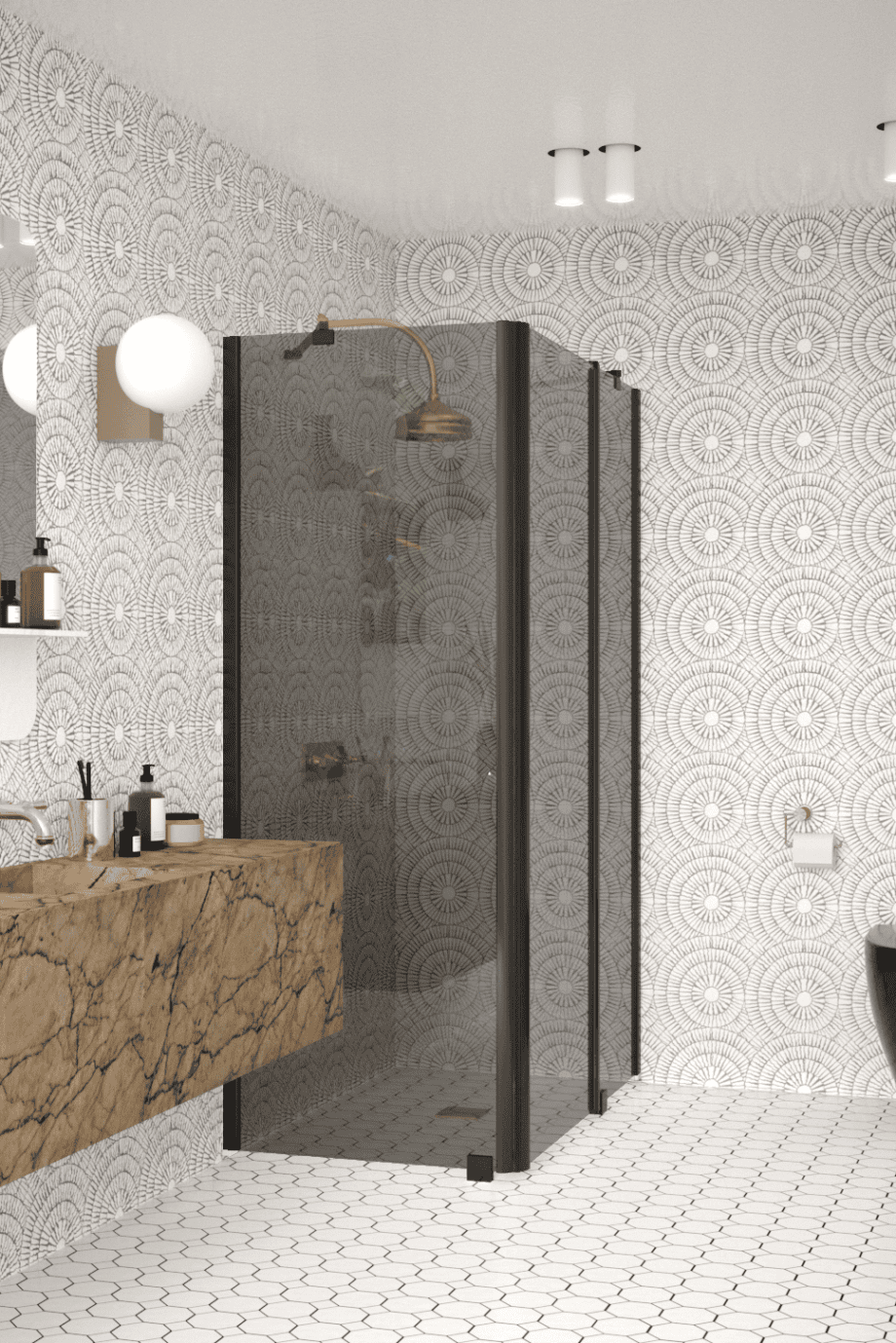Shower enclosure Hietakari Infinia 253, black frame, grey tinted glass Shower enclosure Hietakari Infinia 253, black frame, grey tinted glass