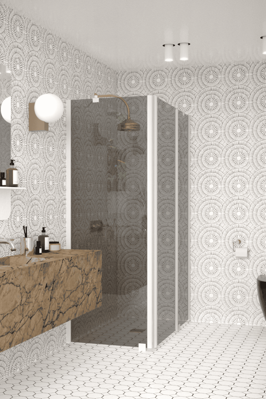 Shower enclosure Hietakari Infinia 253, white frame, grey tinted glass Shower enclosure Hietakari Infinia 253, white frame, grey tinted glass