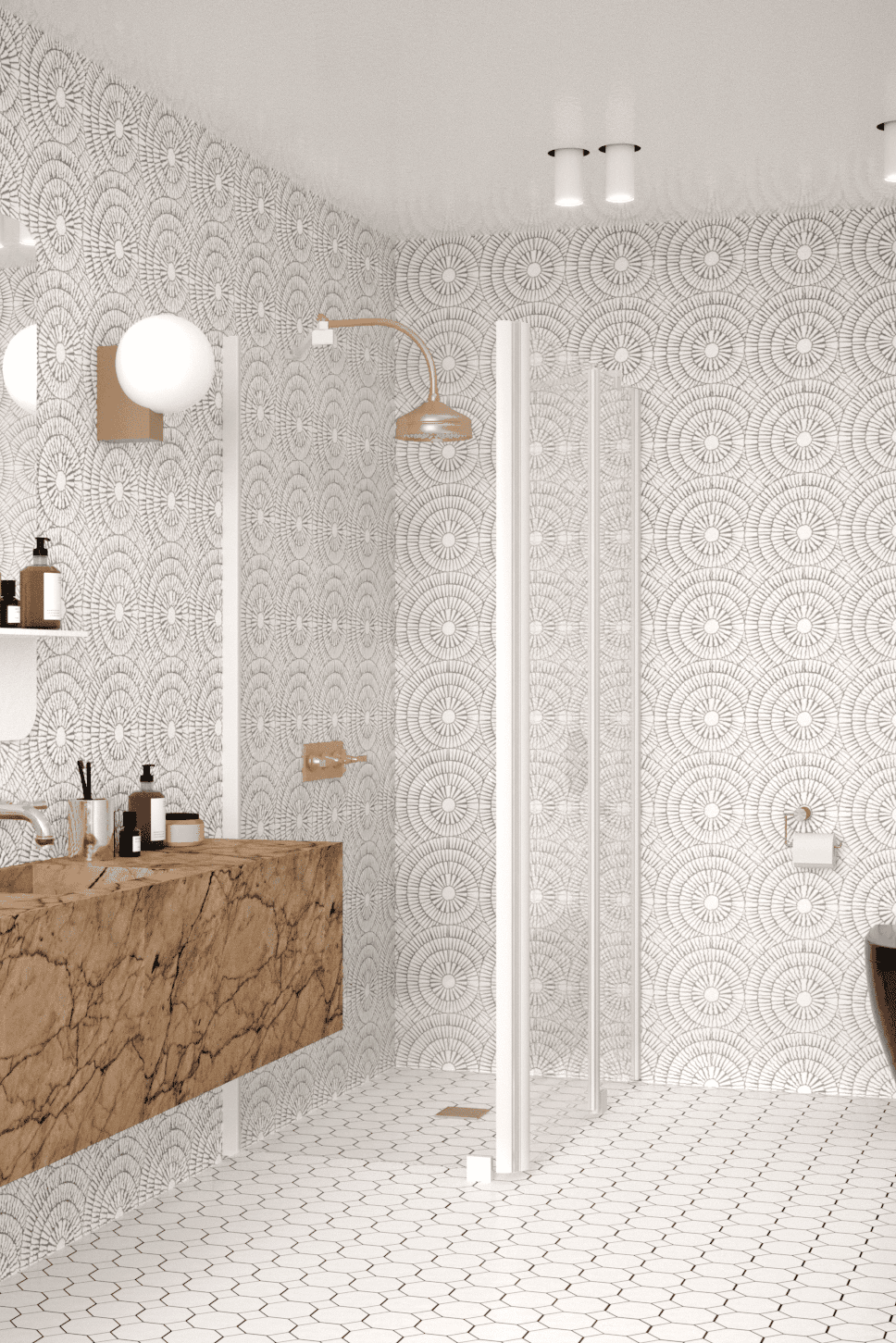 Shower enclosure Hietakari Infinia 253, fixed wall + hinged door with fixed part
