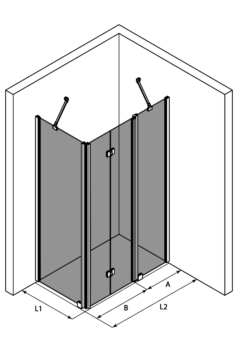 Shower enclosure Hietakari Infinia 254, fixed wall + folding door with fixed part – 3