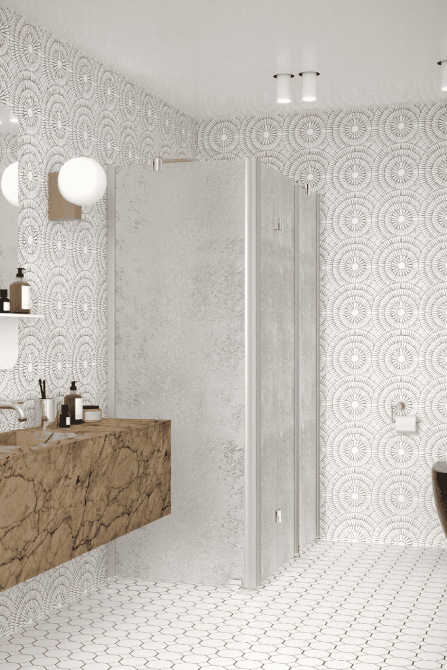 Shower enclosure Hietakari Infinia 254, aluminium frame, Chinchilla patterned glass Shower enclosure Hietakari Infinia 254, aluminium frame, Chinchilla patterned glass