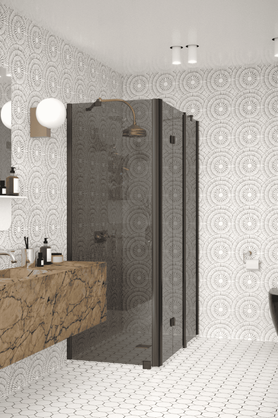 Shower enclosure Hietakari Infinia 254, black frame, grey tinted glass Shower enclosure Hietakari Infinia 254, black frame, grey tinted glass