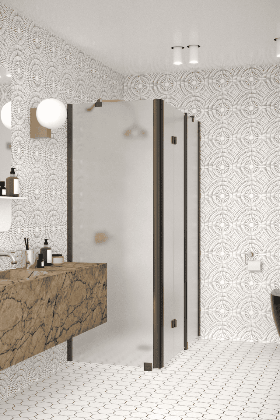 Shower enclosure Hietakari Infinia 254, black frame, satin frosted glass Shower enclosure Hietakari Infinia 254, black frame, satin frosted glass