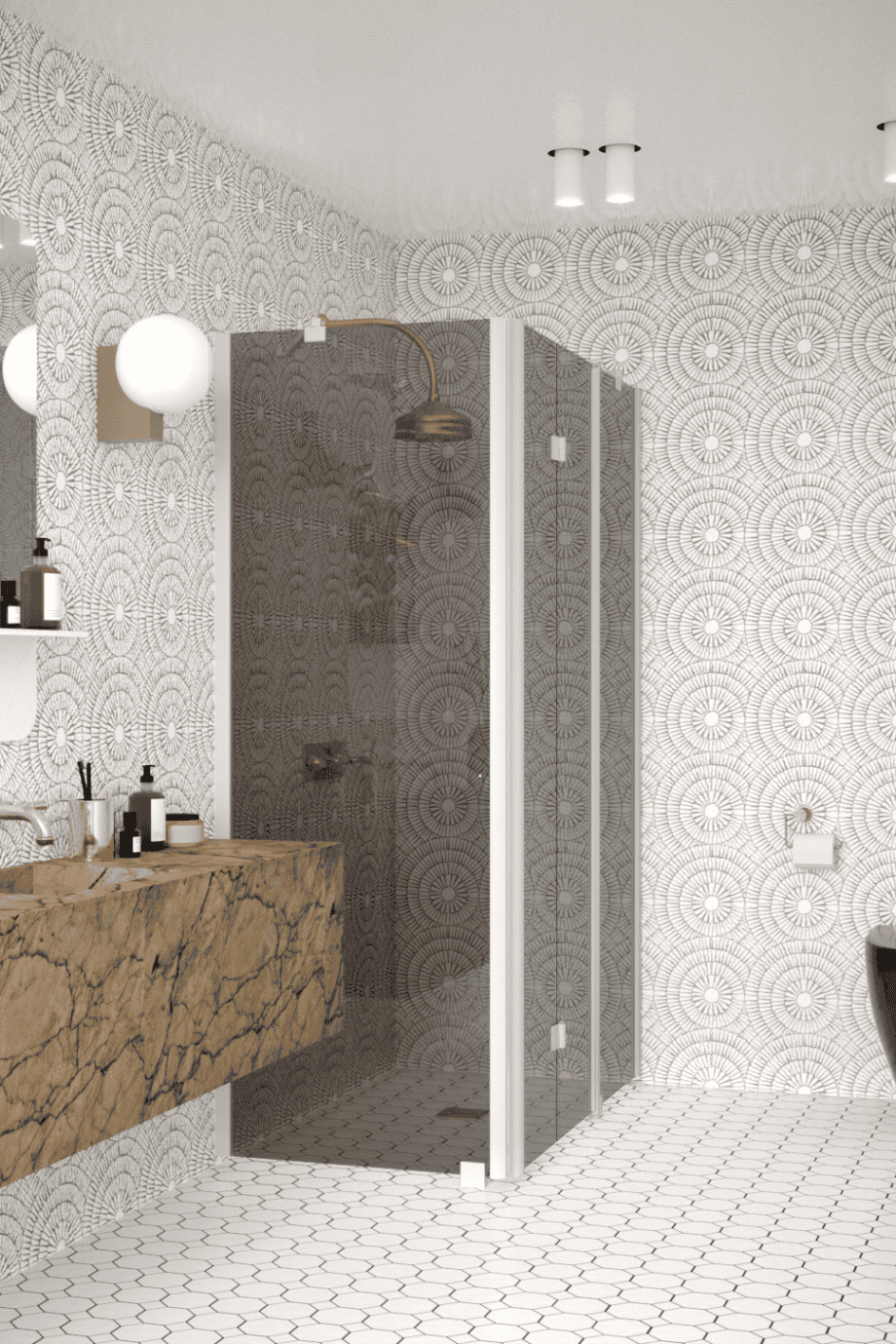 Shower enclosure Hietakari Infinia 254, white frame, grey tinted glass Shower enclosure Hietakari Infinia 254, white frame, grey tinted glass