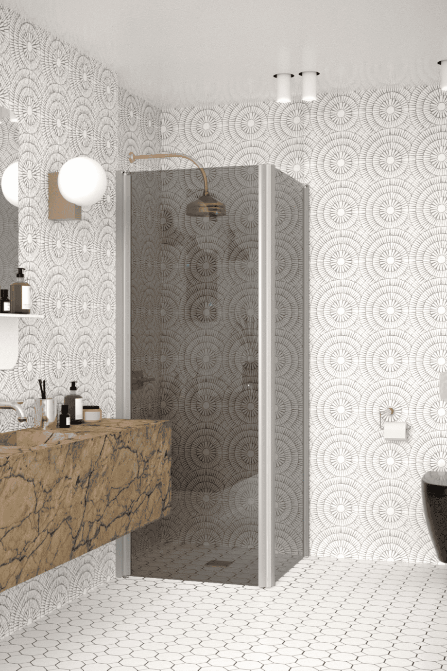 Shower enclosure Hietakari Infinia 255, aluminium frame, grey tinted glass Shower enclosure Hietakari Infinia 255, aluminium frame, grey tinted glass