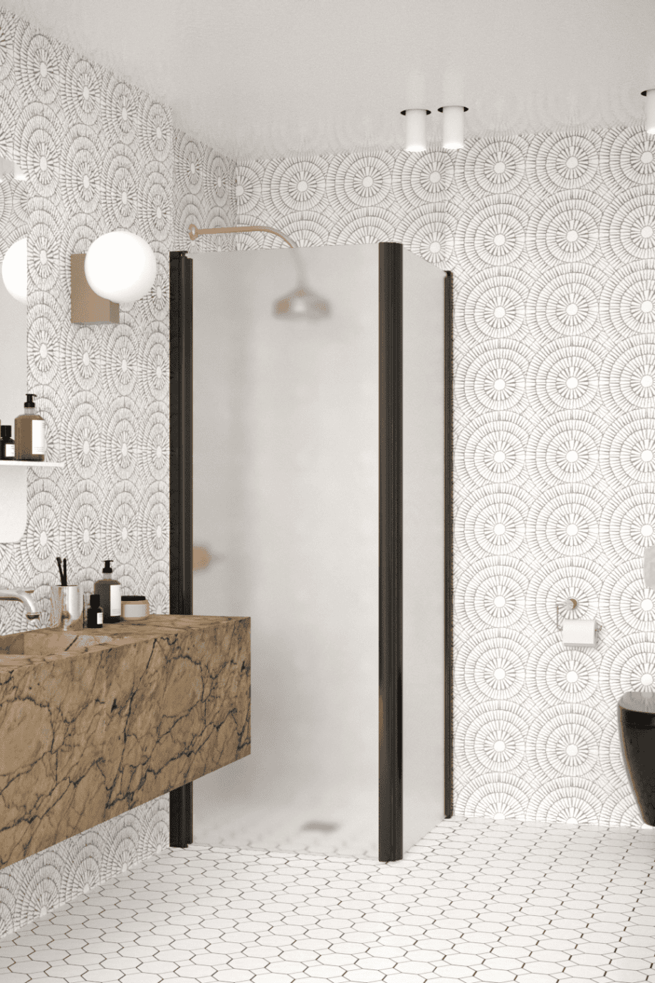 Shower enclosure Hietakari Infinia 255, black frame, satin frosted glass Shower enclosure Hietakari Infinia 255, black frame, satin frosted glass