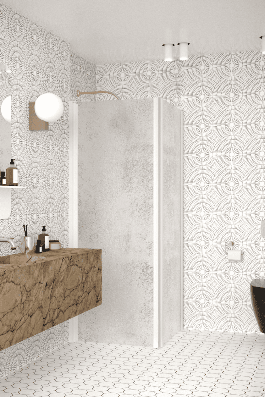 Shower enclosure Hietakari Infinia 255, white frame, Chinchilla patterned glass Shower enclosure Hietakari Infinia 255, white frame, Chinchilla patterned glass