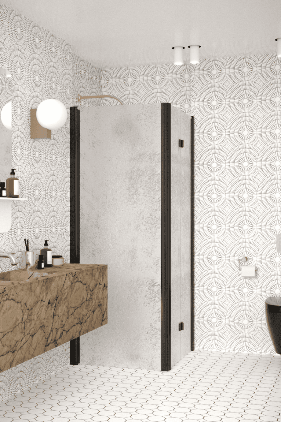 Shower enclosure Hietakari Infinia 256, black frame, Chinchilla patterned glass Shower enclosure Hietakari Infinia 256, black frame, Chinchilla patterned glass