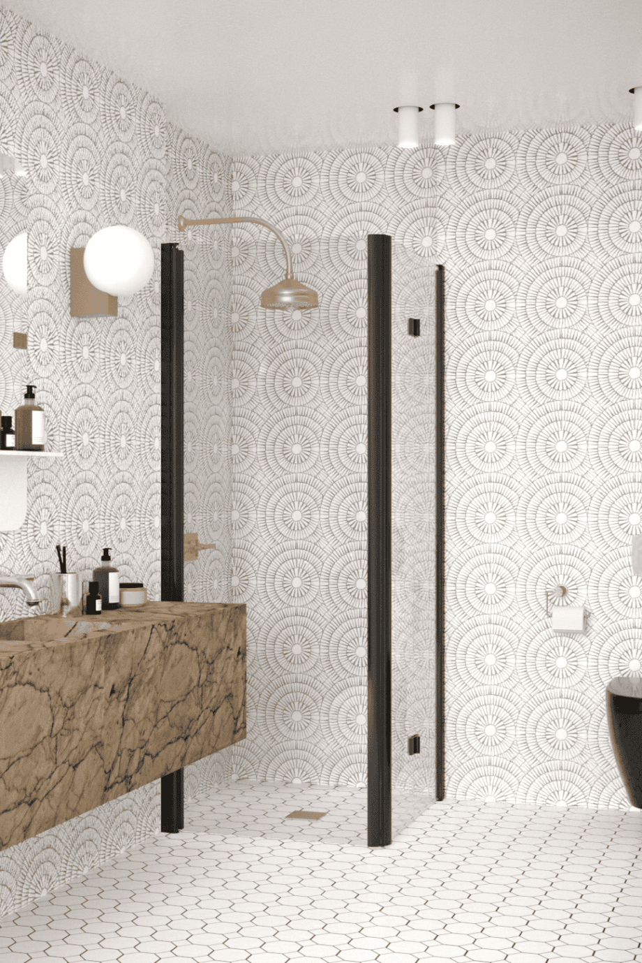 Shower enclosure Hietakari Infinia 256, black frame, clear glass Shower enclosure Hietakari Infinia 256, hinged door + folding door – 5