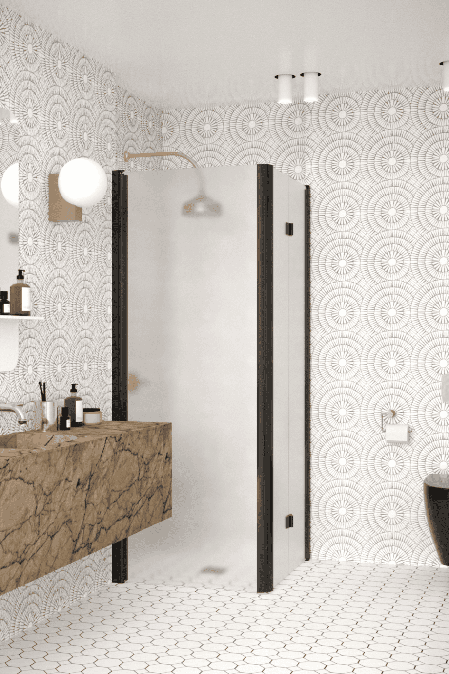 Shower enclosure Hietakari Infinia 256, black frame, satin frosted glass Shower enclosure Hietakari Infinia 256, black frame, satin frosted glass