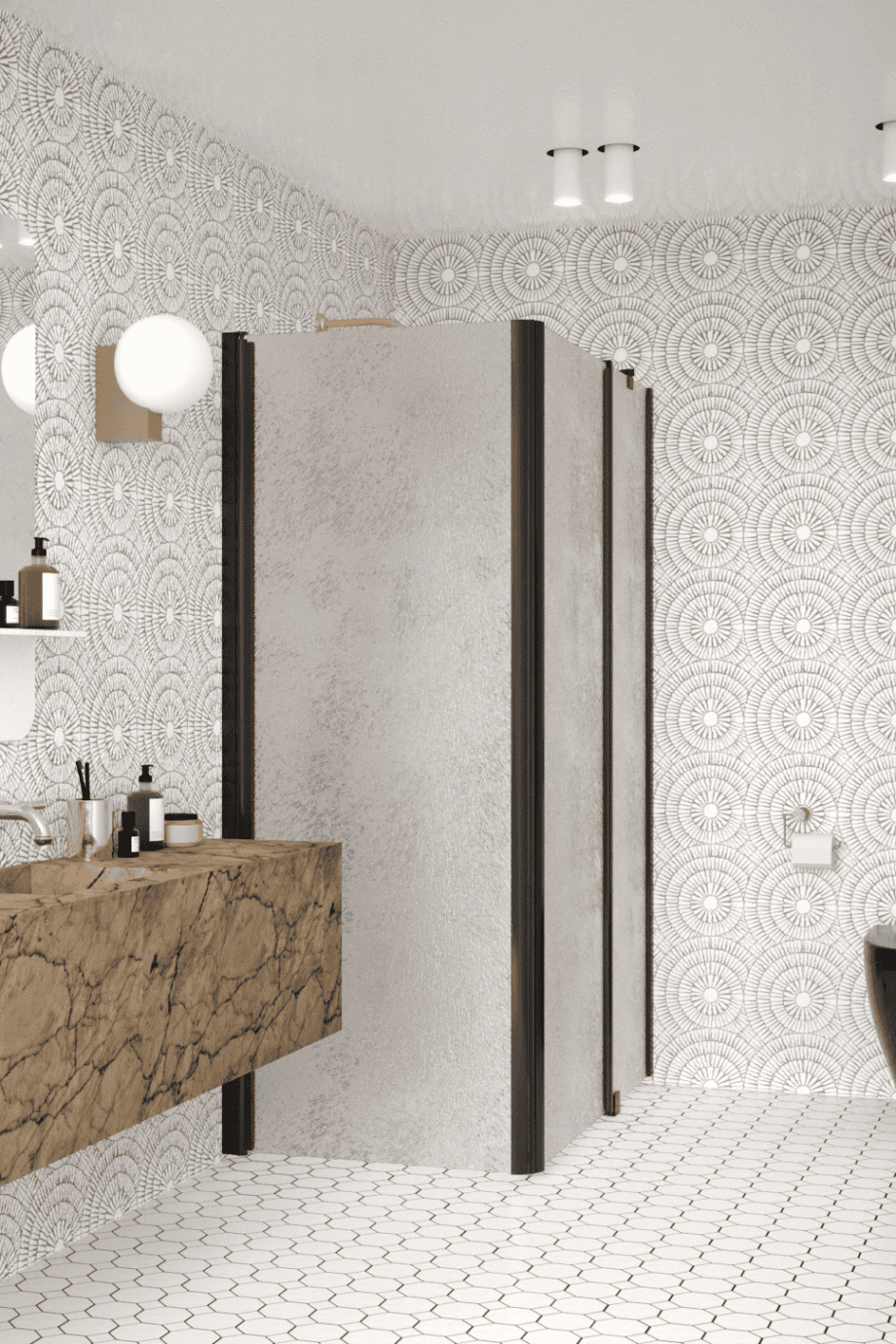 Shower enclosure Hietakari Infinia 257, white frame, Chinchilla patterned glass Shower enclosure Hietakari Infinia 257, white frame, Chinchilla patterned glass